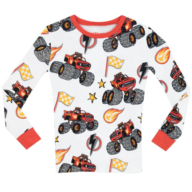 Blaze and the Monster Machines Boys Pajama | 100% Cotton Kids Pajamas | Monster Truck Pjs Size 7 White - Image 5